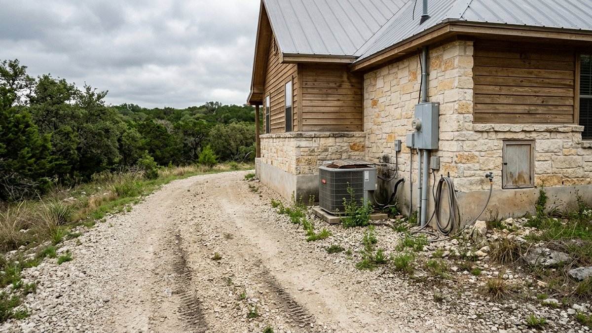 Documentary acreage exterior with septic inspection context.
