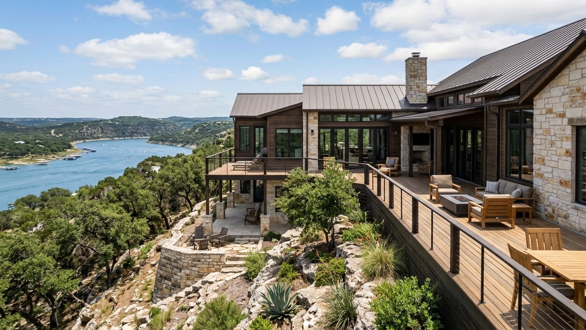 Natural Canyon Lake view-home exterior.