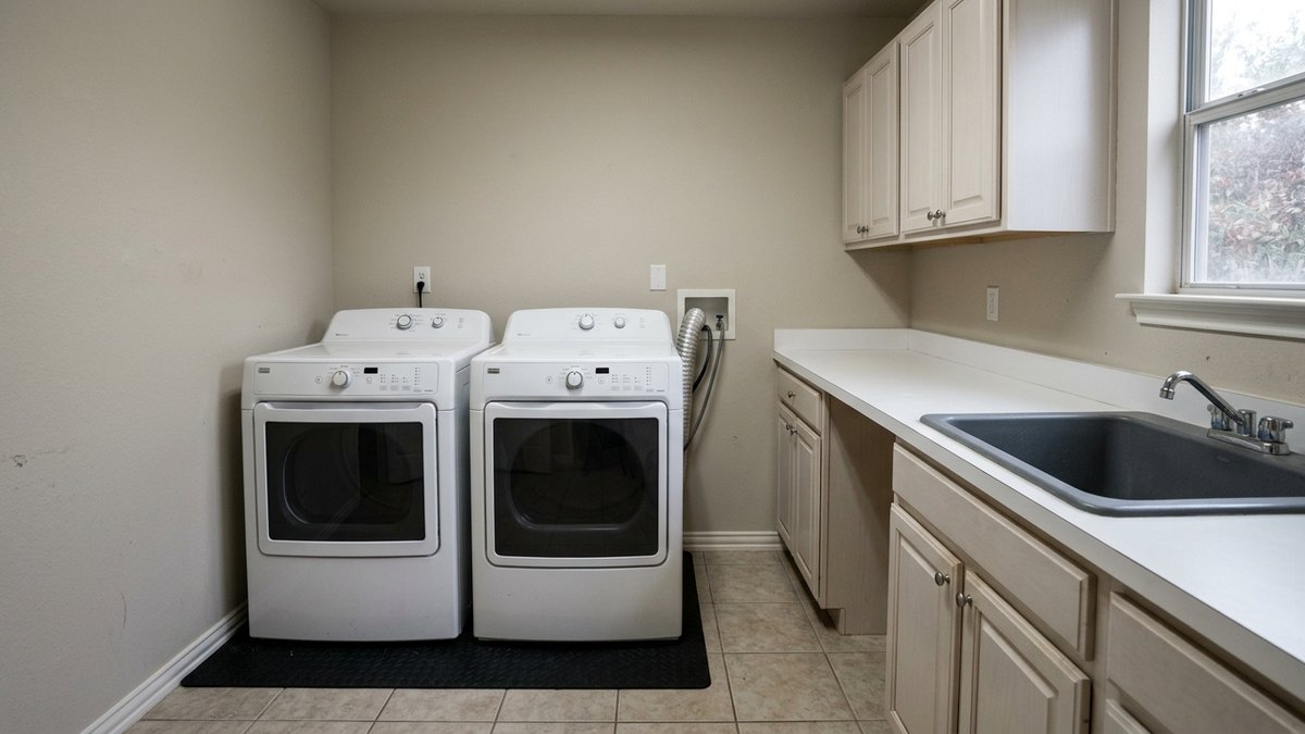 Plain laundry room in a New Braunfels resale home. Used for practical buyer and inspection posts.