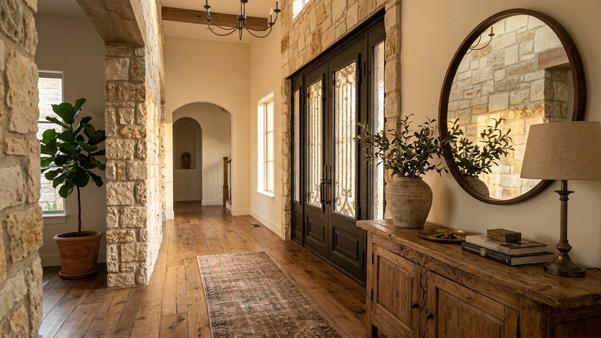 Editorial luxury entryway staging scene.
