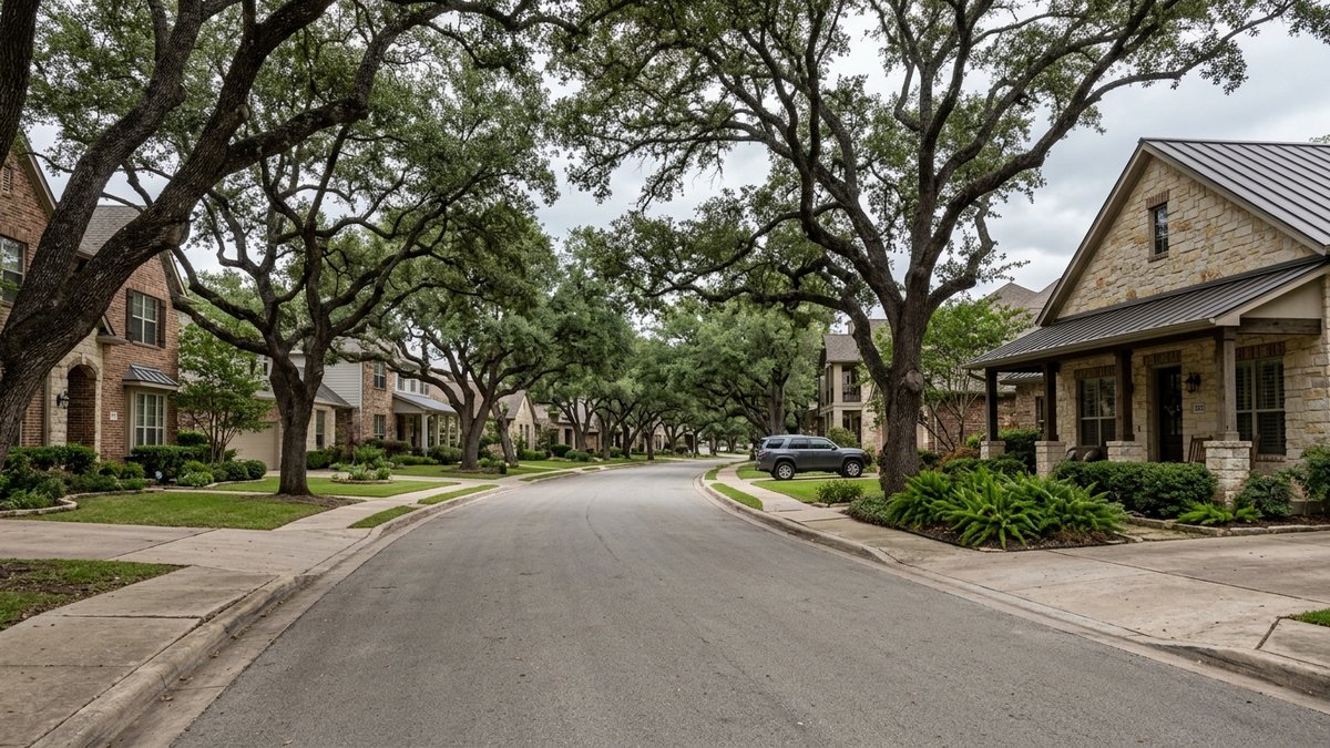 Documentary established New Braunfels neighborhood street. Used for neighborhood and buyer posts.