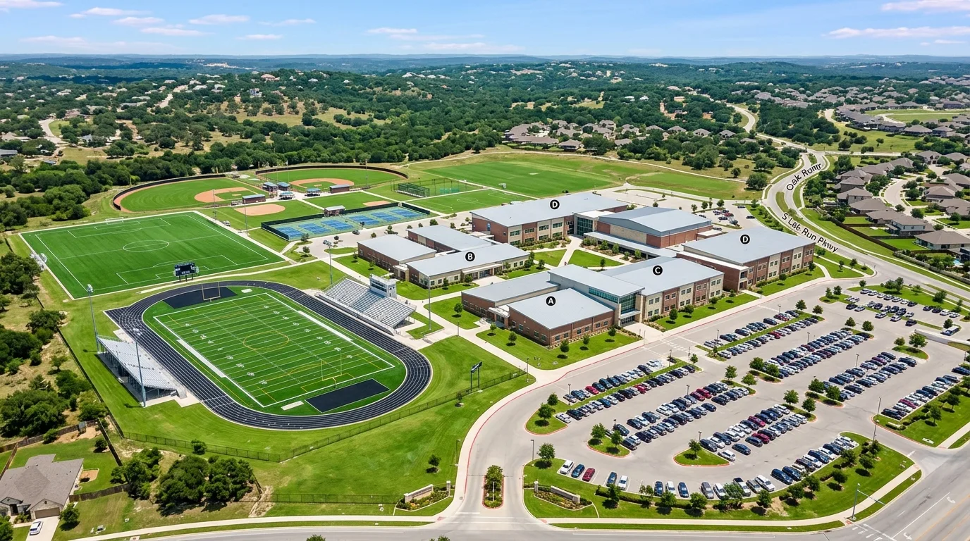 Aerial view of a Texas school campus